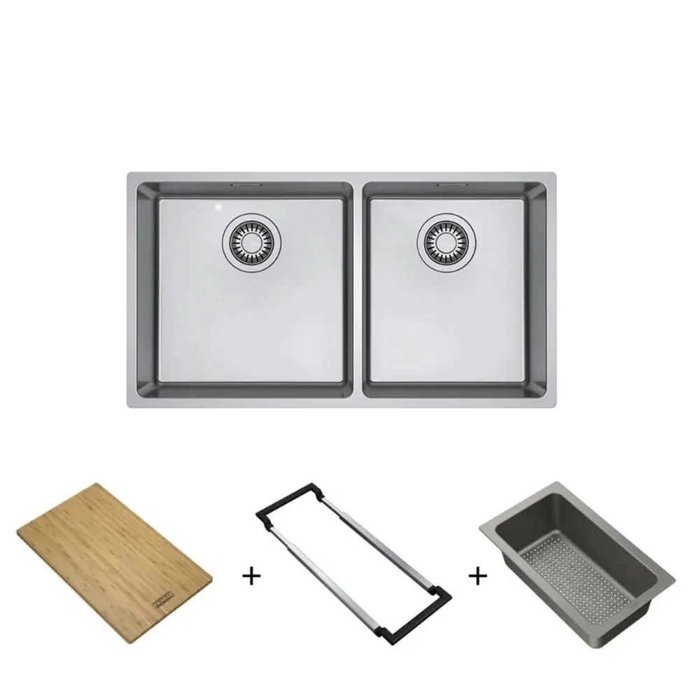 Cuba de embutir e sobrepor em aço inox Linea Dupla 74x40 cm com acessórios
