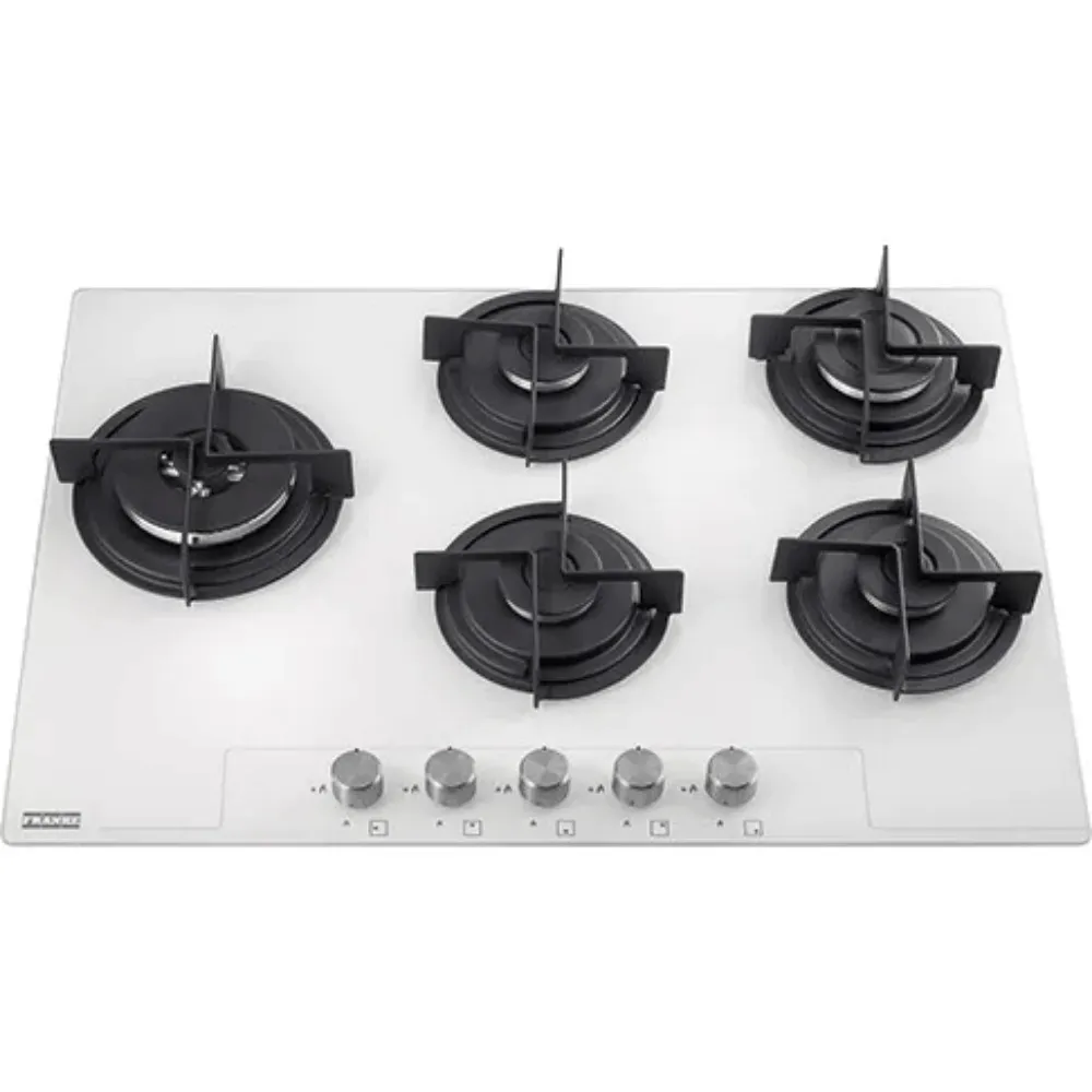 Cooktop a Gás Glass Pure White Franke 75x52 c/ 5 Queimadores